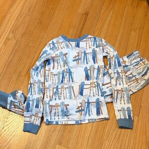 Kids Ski Print Pajama Set - Blue and White, Small, like New, 8